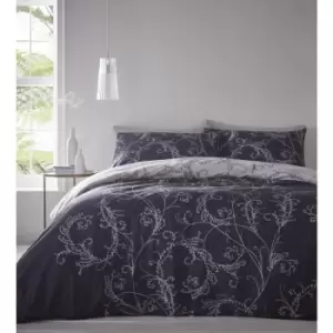 image of Cressida Midnight Blue Floral Double Duvet Cover Set Bedding Bed Set - Blue