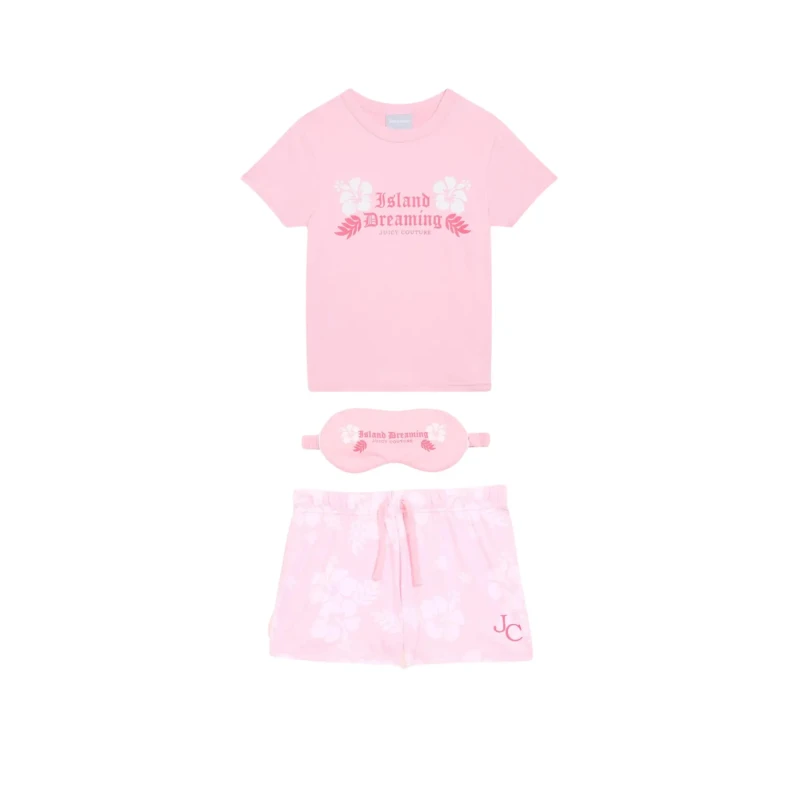 Image of Juicy Couture Womens pyjama set with eye mask Juicy Couture Tamzin Cheetah Satin Rose Female S