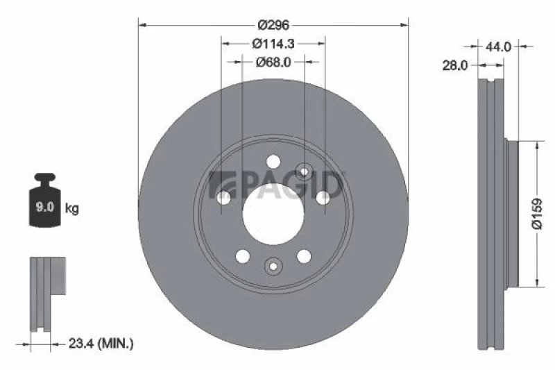 Image of PAGID 55688NC Brake disc Externally Vented, Coated, without wheel studs Brake Disc (82)