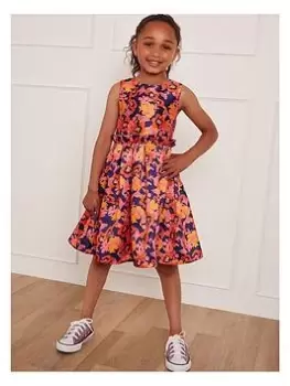 Image of Chi Chi London Girls Floral Abstract Midi Dress - Navy, Size 3 Years, Women
