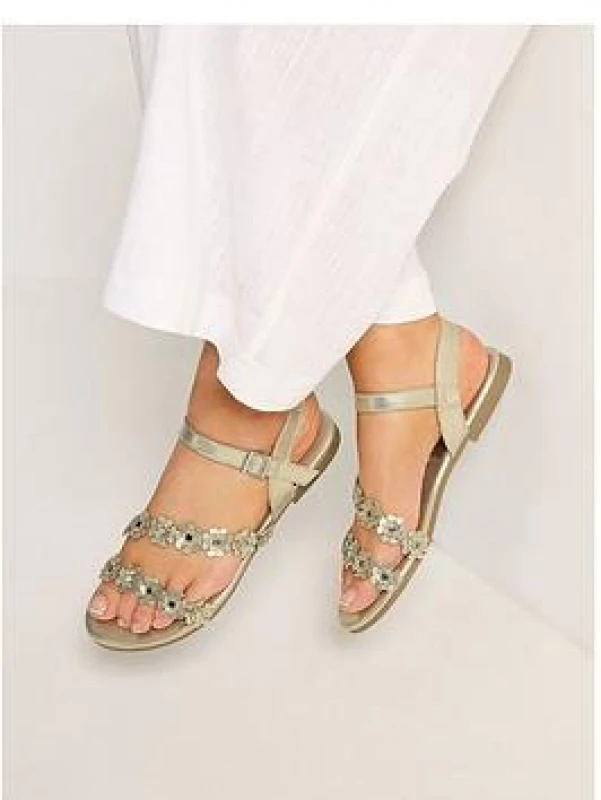 Image of Yours Womens Ditsy Floral Sandals In Wide E & Extra Wide EEE Fit in Gold Size: 8EEE Gold Female 8EEE
