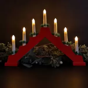 image of 29cm Red Battery Operated Christmas Lit Candle Bridge in Warm White