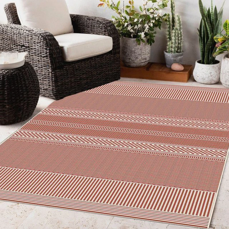 Image of THE RUGS Reversible Outdoor Rugs in Fine Line Design Duo Weave Collection in Burnt Orange Size: 120cm x 170cm Burnt Orange Unisex 120cm x 170 cm