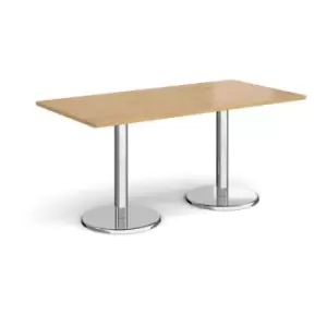 Image of Pisa rectangular dining table with round chrome bases 1600mm x 800mm - oak