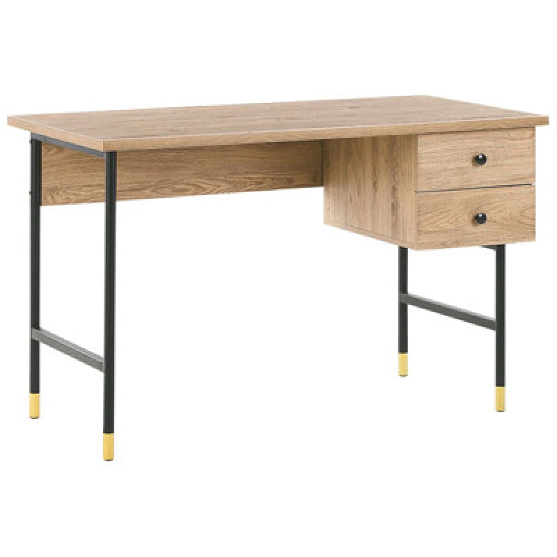 Image of Beliani Home Office Desk Abilen Light Brown 120 Cm 60 Cm With Drawers