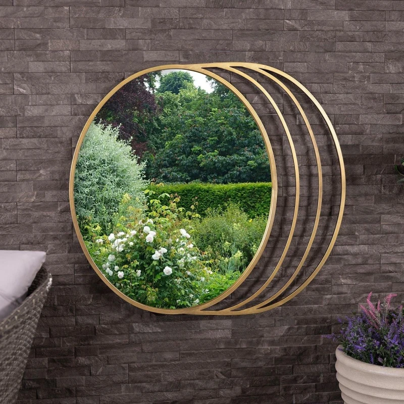 Image of Charles Bentley Prague Round Mirror Gold Coloured Weather Resistant Wall Mount Gold Unisex