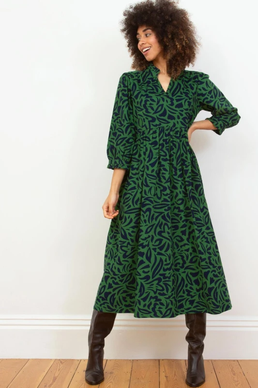 Image of Kite Womens Charborough 3/4 Sleeve Cord Dress in Green Size: 12 Green Female 12