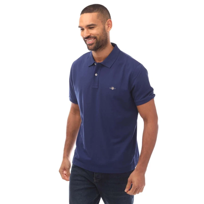 Image of Gant Shield Logo Piqu Polo Shirt - Blue Blue S