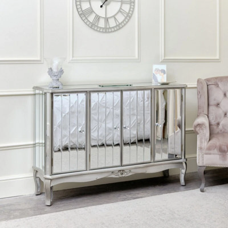 Image of Melody Maison Large Mirrored Sideboard - Tiffany Range Silver