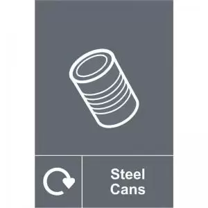 Image of Steel Cans Recycling&rsquo; Sign; Rigid 1mm PVC Board 200mm x