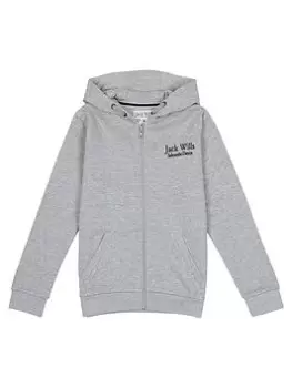 Image of Jack Wills Boys Script Zip Through Hoodie - Vintage Grey Marl, Vintage Grey Marl, Size 9-10 Years