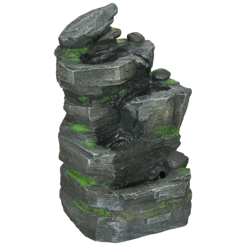 Image of OUTSUNNY Garden Fountain, Outdoor Water Feature With LED Light, Dark Grey Dark Grey Unisex