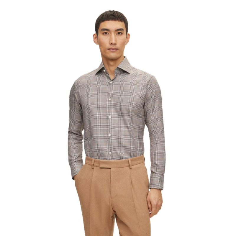 Image of Boss Mens Plain Long-Sleeve Shirt Beige male 15.5 inch