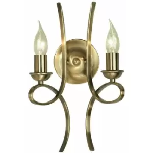 image of Eaves Luxury Twin Curved Arm Traditional Wall Light Brushed Brass Candelabra