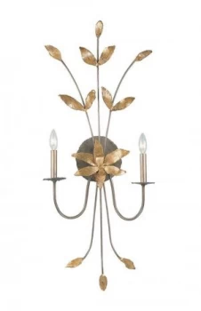 image of Floral Leaves Design 2 Light Candle Wall Light Gold Leaf, E14