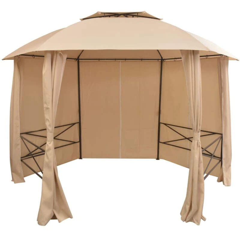 Image of vidaXL Garden Marquee Pavilion Tent with Curtains Hexagonal 360x265cm Gazebo