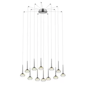 image of Contemporary LED Cluster Pendant Ceiling 12 Light Chrome, Glass 3000K