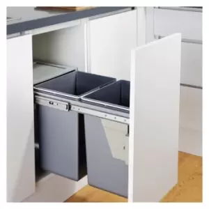 Image of Charles Bentley Pull Out Kitchen Cupboard Bin 2 x 20L (40L Capacity) - Recycling - Grey