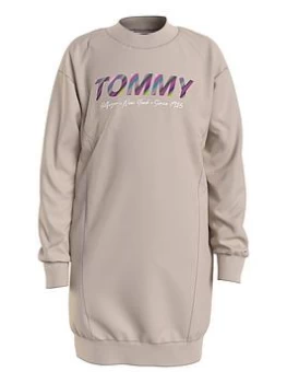 Image of Tommy Hilfiger Girls Multi Shine Print Sweat Dress - Stone, Size 10 Years, Women