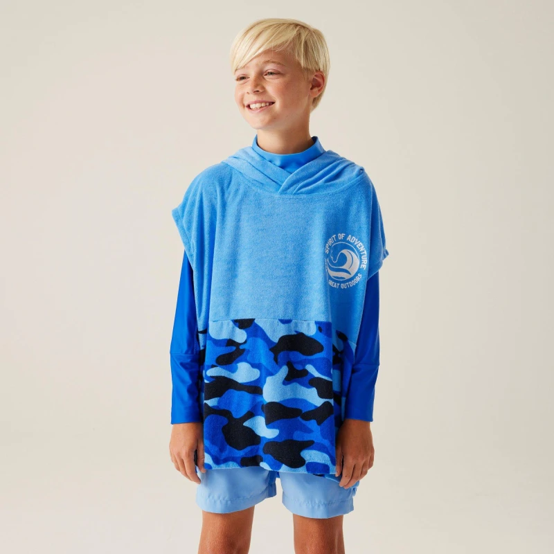 Image of Regatta Unisex Kids Towel Robe II Soft Towelling Hooded Waterproof Robe Elysium Blue/Bl unisex 5-9 Years