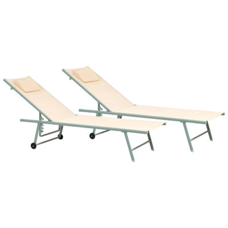 Image of Beliani Set Of 2 Sun Loungers Soroni Reclining Metal Beige