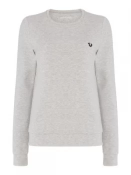 Image of True Religion Crew Neck Sweater With Zip Detail Grey Marl