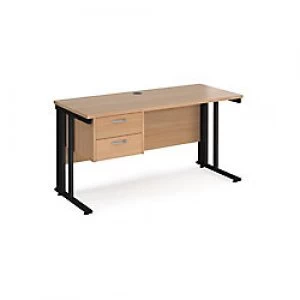 Image of Maestro 25 Desk with Cable Management and 2 Drawer Pedestal 600mm Walnut