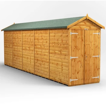 Image of 20x4 Power Windowless Apex Double Door Garden Shed - Brown