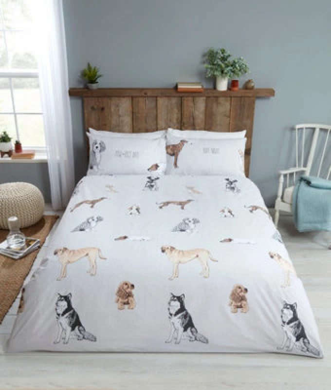 Image of Rapport Home Pawsome Polycotton Duvet Set With Pillowcase White