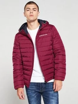 Image of Calvin Klein Jeans Padded Hooded Jacket - Burgundy