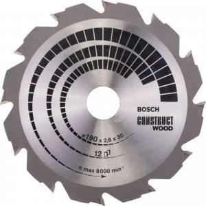 Image of Bosch Construct Wood Cutting Saw Blade 190mm 12T 30mm