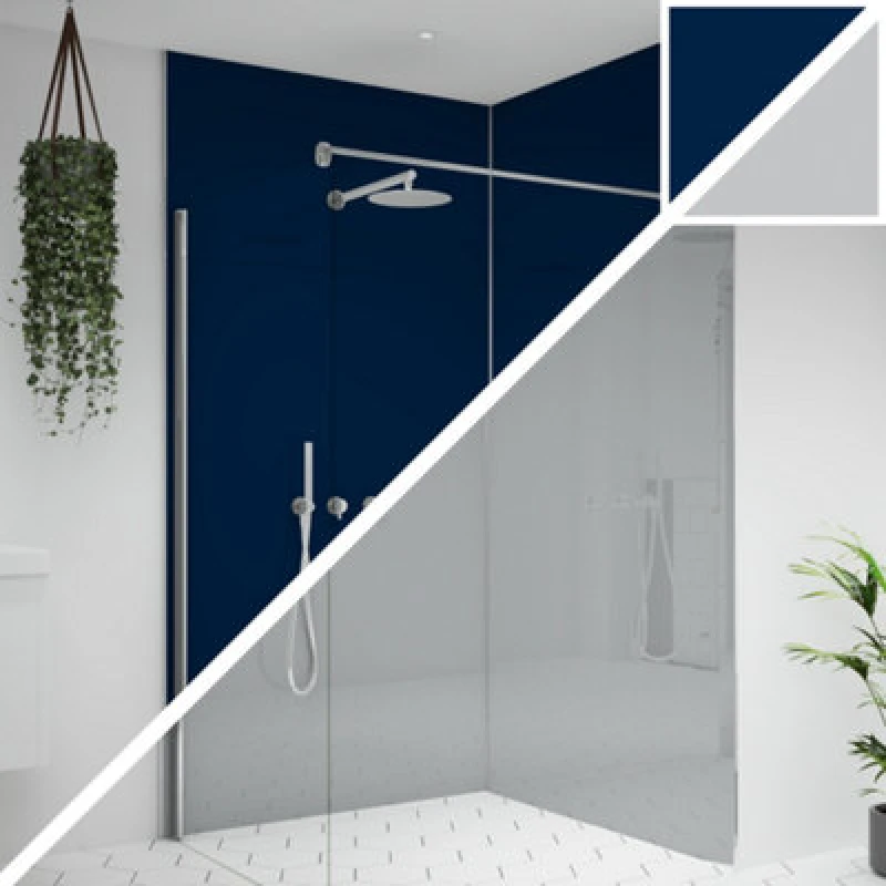 Image of Splashwall Alloy Double-Sided Aluminium Bathroom & Wet Room Decorative Panel (H)2400mm (W)600mm - Gloss Starry Night Blue & Urban Grey