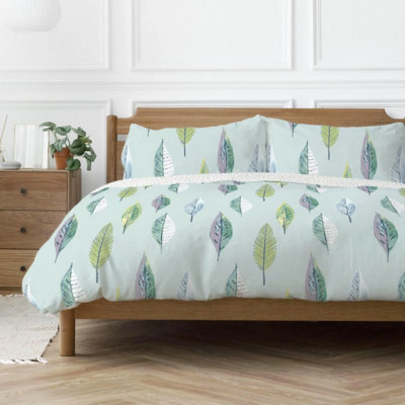 Image of Copenhagen Home Flynn Duvet Cover Set Scandi Leaf Design Duck Egg (Double)