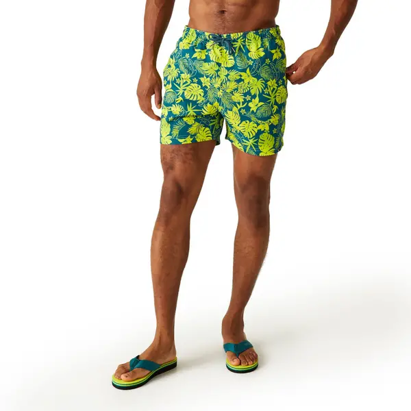 Image of Regatta Mens Loras Adjustable Wicking Summer Swimming Shorts S- Waist 30-32' (76-81cm) Moroccan Blue Hawaiian Print RMM014-L53-S