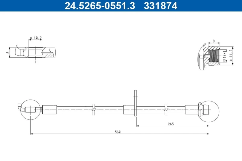 Image of ATE 24.5265-0551.3 Brake Hose without banjo bolt Brake Hose (83)