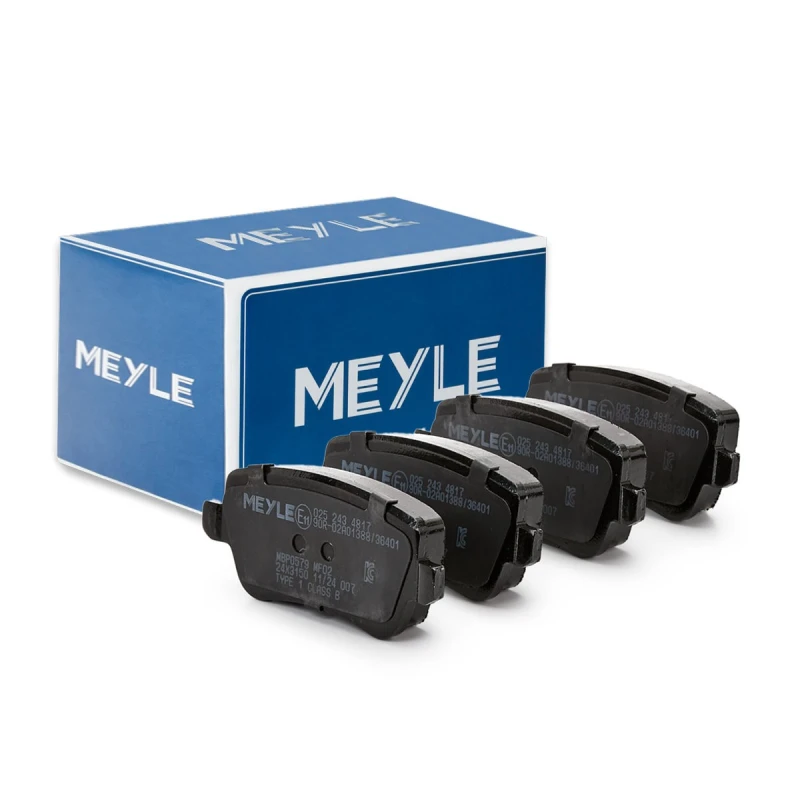 Image of MEYLE 025 243 4817 Brake pad set Rear Axle, not prepared for wear warning indicator, Original Quality, with anti-squeak plate Brake Pad Set,disc brak