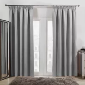 image of Dreamscene Pair Of Pencil Pleat Blackout Curtains Thermal Ready Made Pencil Pleat - Silver Grey 66" X 90"