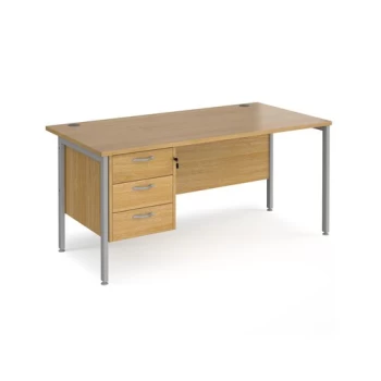 image of Office Desk Rectangular Desk 1600mm With Pedestal Oak Top With Silver Frame 800mm Depth Maestro 25 MH16P3SO