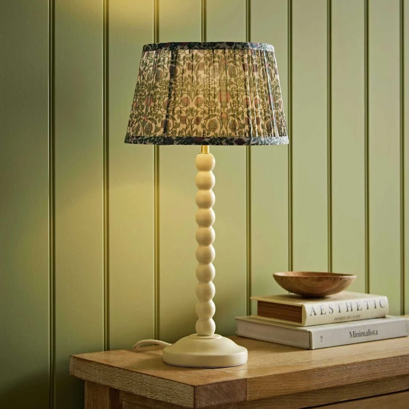 Image of ValueLights ValueLights Bobble Wooden Table Lamp With Floral Printed Pleated Shade - Cream