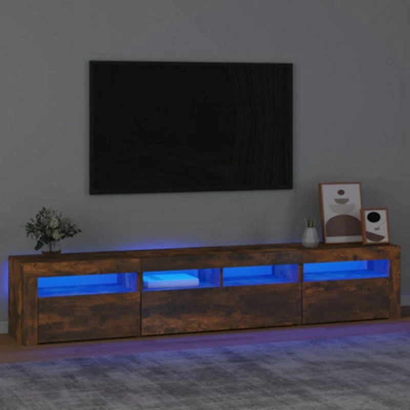 Image of vidaXL TV Cabinet with LED Lights Smoked Oak 210x35x40 cm, Brown 3152735
