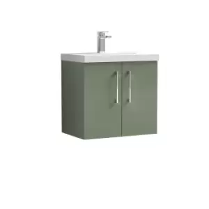 image of Nuie Arno 600mm Wall Hung 2 Door Vanity & Thin-Edge Basin Satin Green