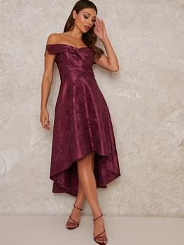 Image of Chi Chi London Aliciya Printed Dip Him Dress - Berry Size 8, Women