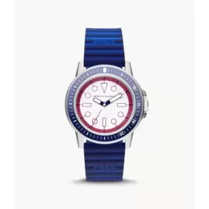 image of Armani Exchange Mens Three-Hand Blue And Purple Silicone Watch - Blue / Purple