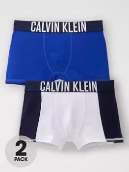 image of Calvin Klein 2 Pack of Boys Logo Trunks - White/Blue, Size Age: 10-12 Years