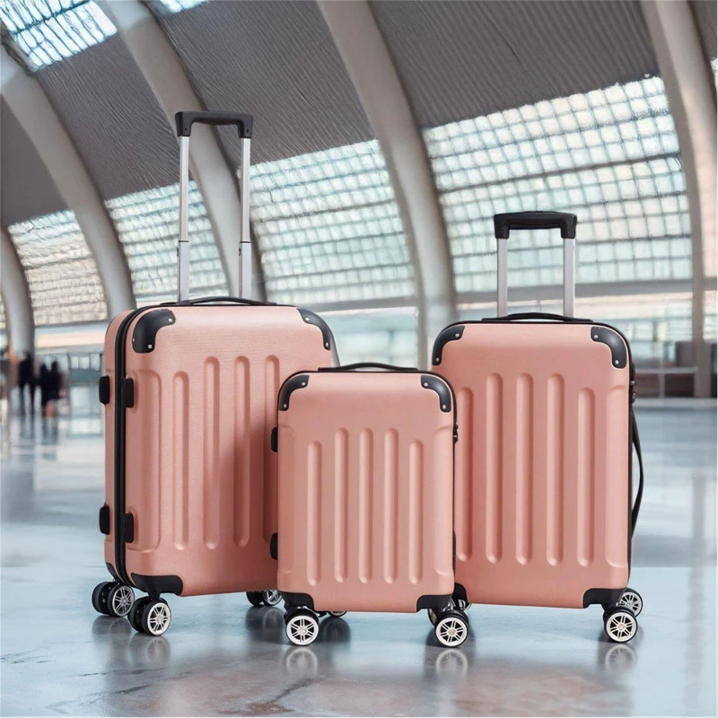 Image of SHEONLY 3Pcs Travel Suitcase Set with TSA lock Pink unisex One size