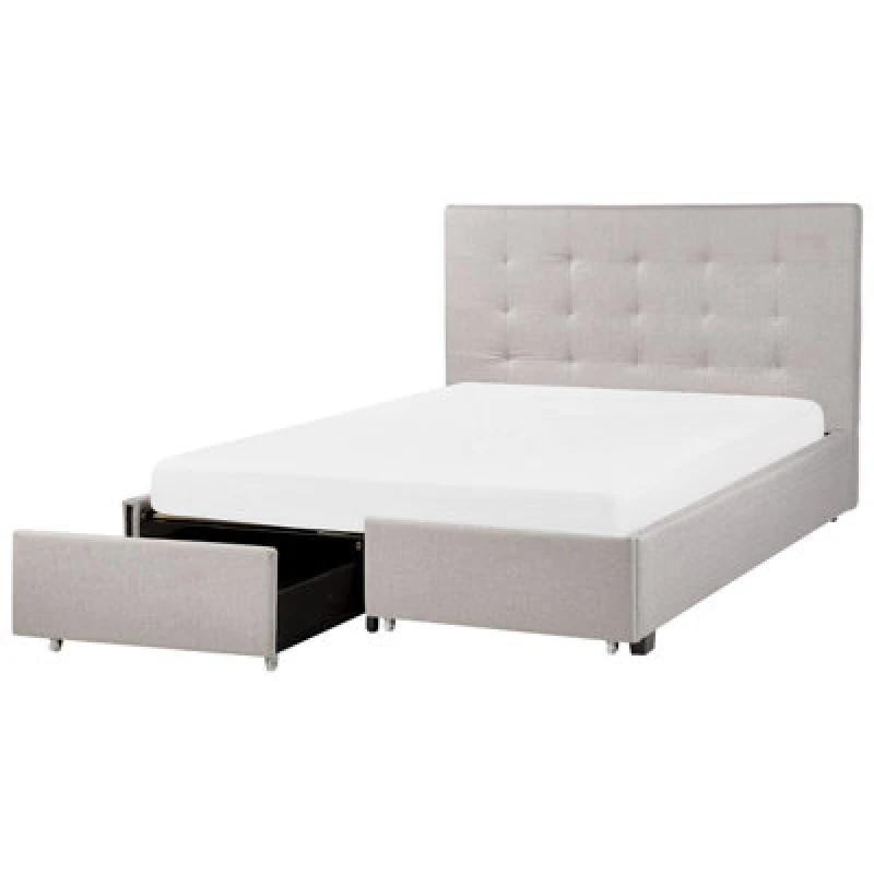 Image of Beliani Bed With Storage Drawers Fabric La Rochelle 140 X 200 Cm (Eu Double) Light Grey