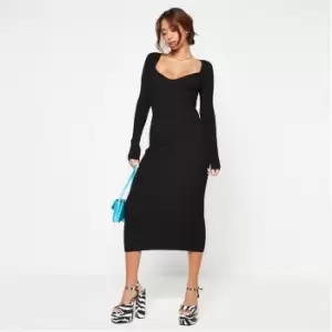 Missguided Tall Rib Sweetheart Neck Knit Midaxi Dress - Black