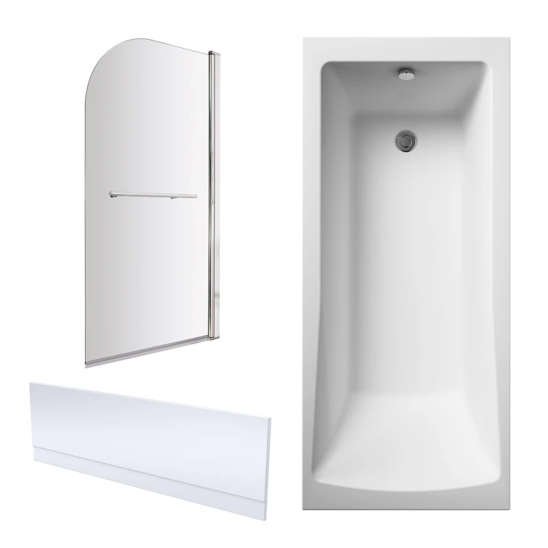 Image of Balterley Square Bathtub Front Panel and Bath Screen with Rail Chrome Profile Silver