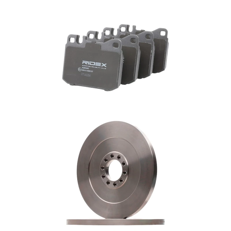 Image of RIDEX 3405B2649 Brake disc and pads set Front Axle, Brake Disc Type: Solid, excl. wear warning contact Brake Set,disc brakes (3405)