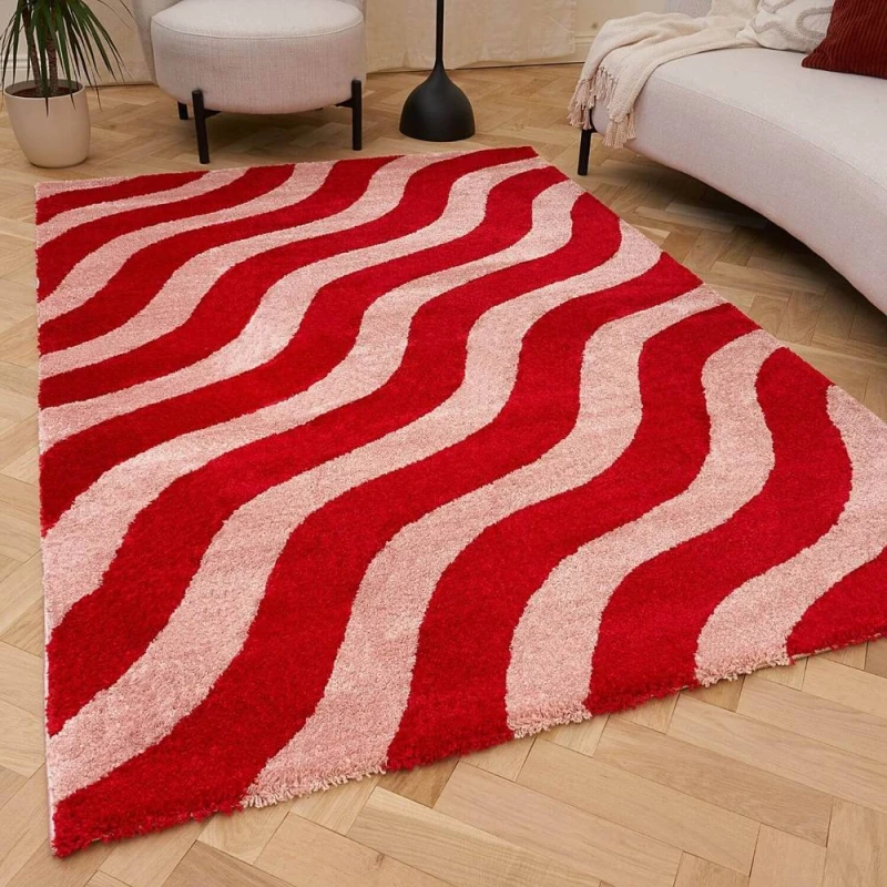 Image of THE RUGS Joli Wavy Soft & Dense Pile Living Room & Bedroom Rug in Pink Size: 80cm x 150cm Pink Unisex 80cm x 150 cm
